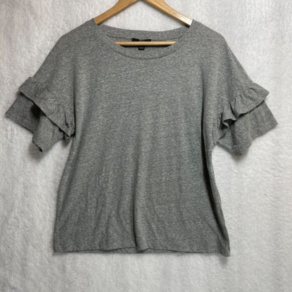 J. Crew Gray Ruffle Sleeve Tee XS Women’s Casual Top Style AG738 Soft Cotton